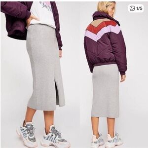Free People Skyline Ribbed Midi Skirt in Grey